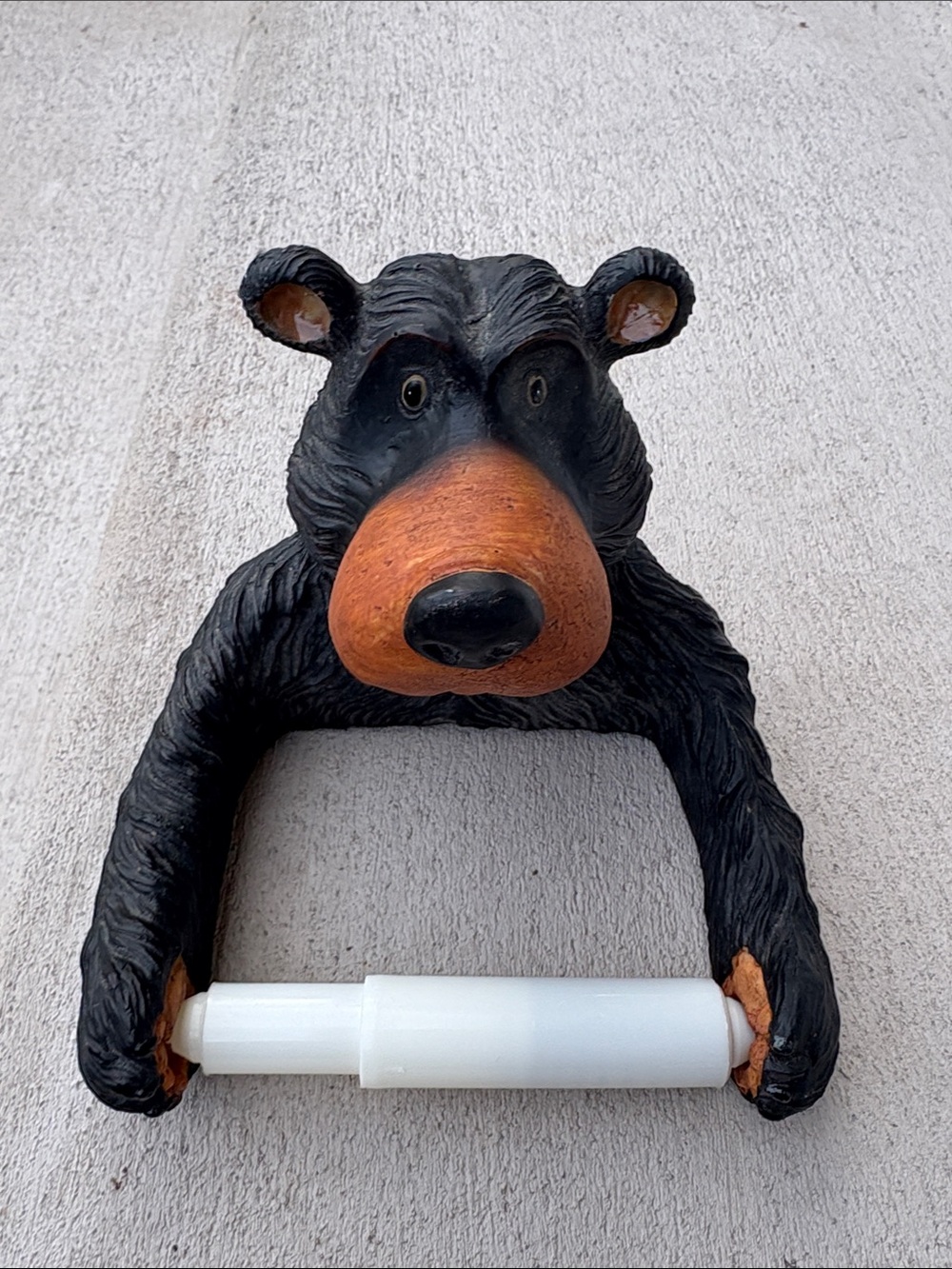 VTG Ebros Black Bear Toilet Paper Holder Wall Mount Rustic Cabin Decor Resin